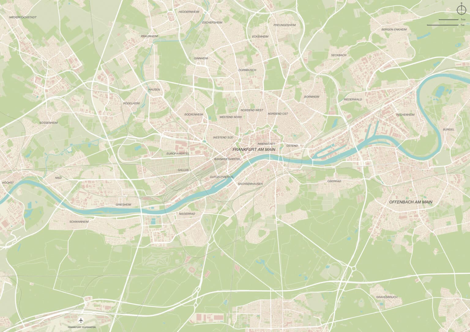 Vintage-style Frankfurt city map in retro colors, perfect for decor and travel enthusiasts.