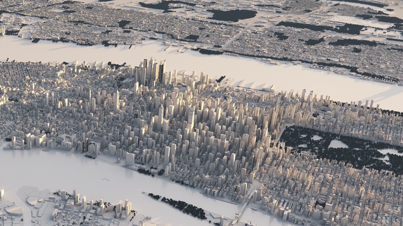 Vivid 3D map of Manhattan showcasing vibrant colors and intricate urban details.